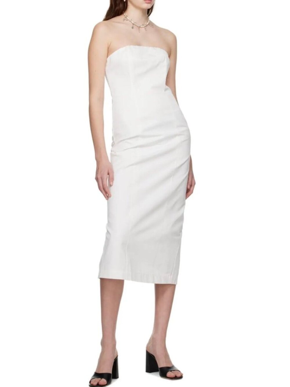 NWT STAUD Daniela White Strapless Ottoman Midi Dress Size 4